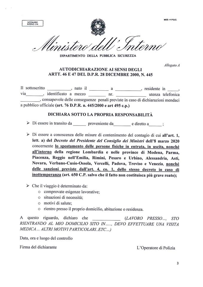 Autodichiarazione ai sensi degli artt. 46 e 47 del D.P.R. 28 dicembre